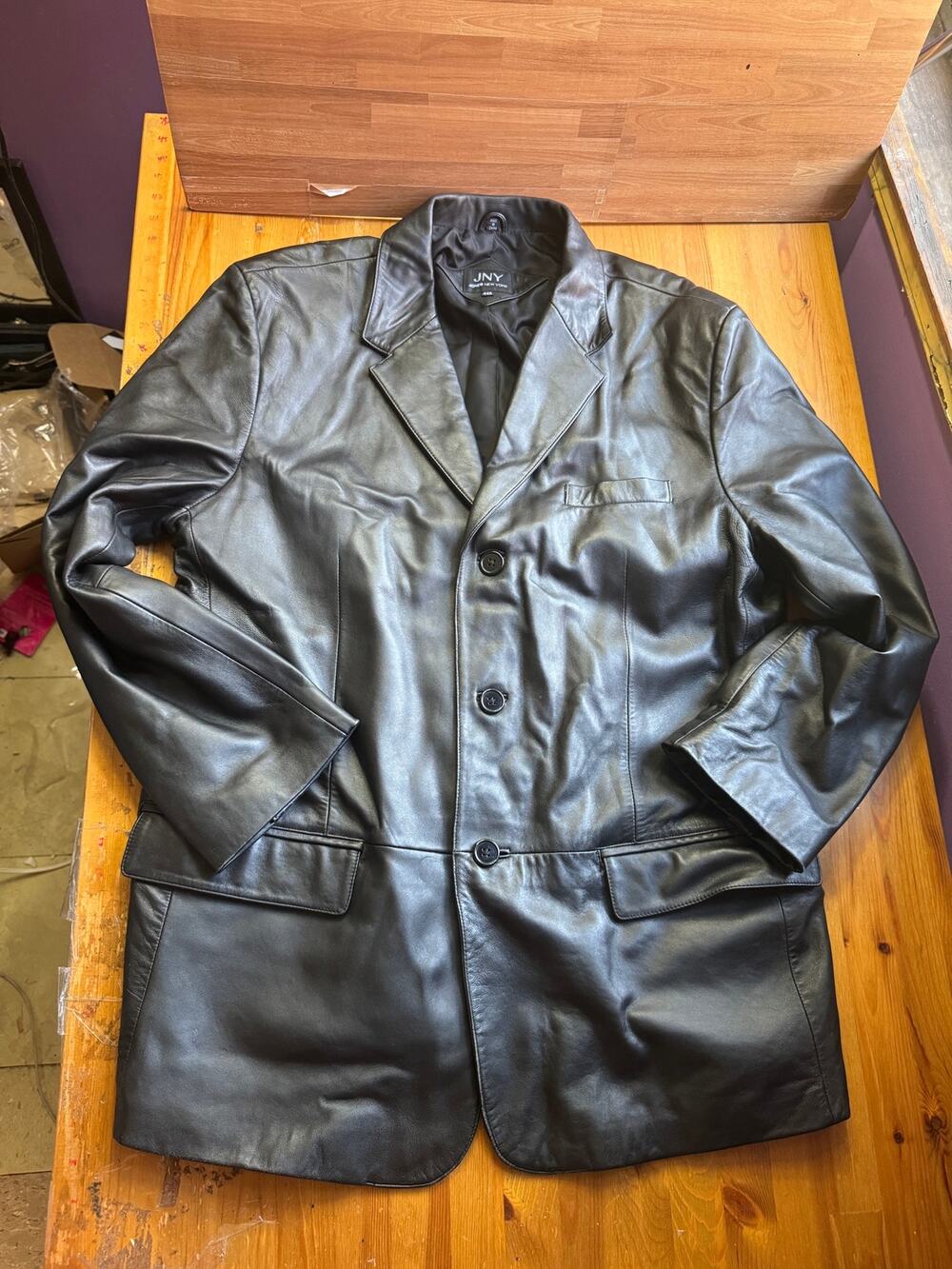 JNY Jones New York Men's Black Genuine Lambskin Leather Blazer Jacket